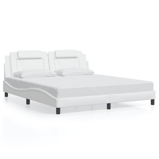 vidaXL Bed Frame with Headboard White 72"x83.9" California King Faux Leather, Goodies N Stuff