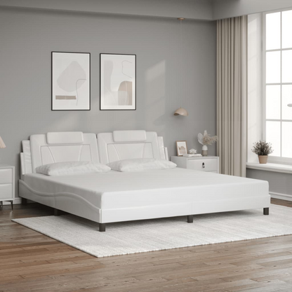 vidaXL Bed Frame with Headboard White 76"x79.9" King Faux Leather, Goodies N Stuff