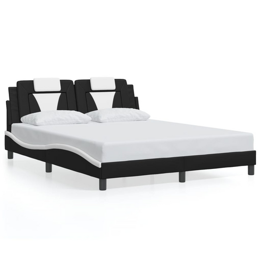 vidaXL Bed Frame with Headboard Black and White 59.8"x79.9" Queen Faux Leather, Goodies N Stuff