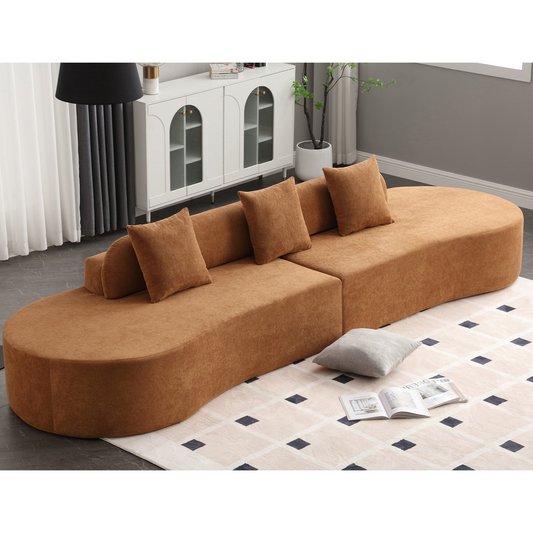 Modern curved combination sofa, terrycloth fabric sofa, minimalist sofa in living room, apartment, no assembly required, three pillows,Browm, Goodies N Stuff