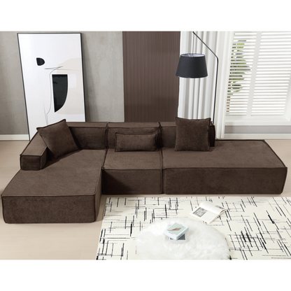 Modular combination living room sofa set, modern minimalist sofa, free installation sofa, L-shaped, Italian minimalist tofu block sofa, Left-Hand Facing,Dark brown, Goodies N Stuff