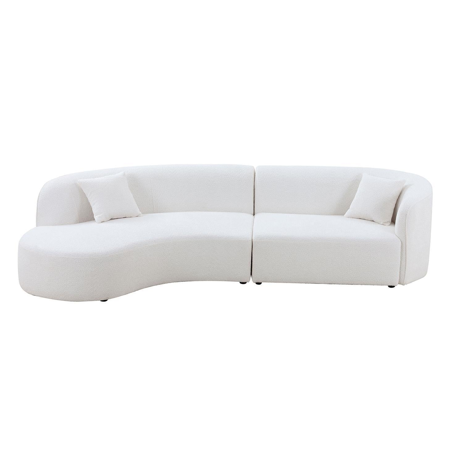 Luxury Modern Style Living Room Upholstery Curved Sofa with Chaise 2-Piece Set, Left Hand Facing Sectional,  Boucle Couch, White, Goodies N Stuff