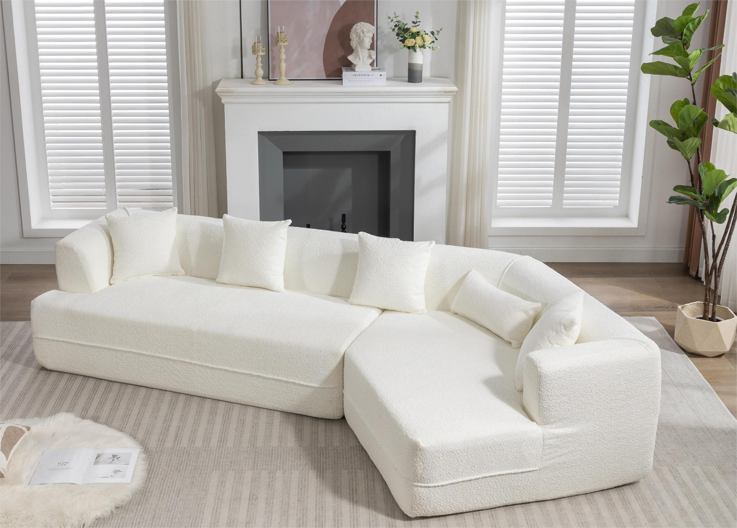 Modular Living room sofa set, modern minimalist style sofa, salon upholstered sleeper sofa, 2 PC free combination, round fiber fabric, anti-wrinkle fabric, creamy-white, Goodies N Stuff