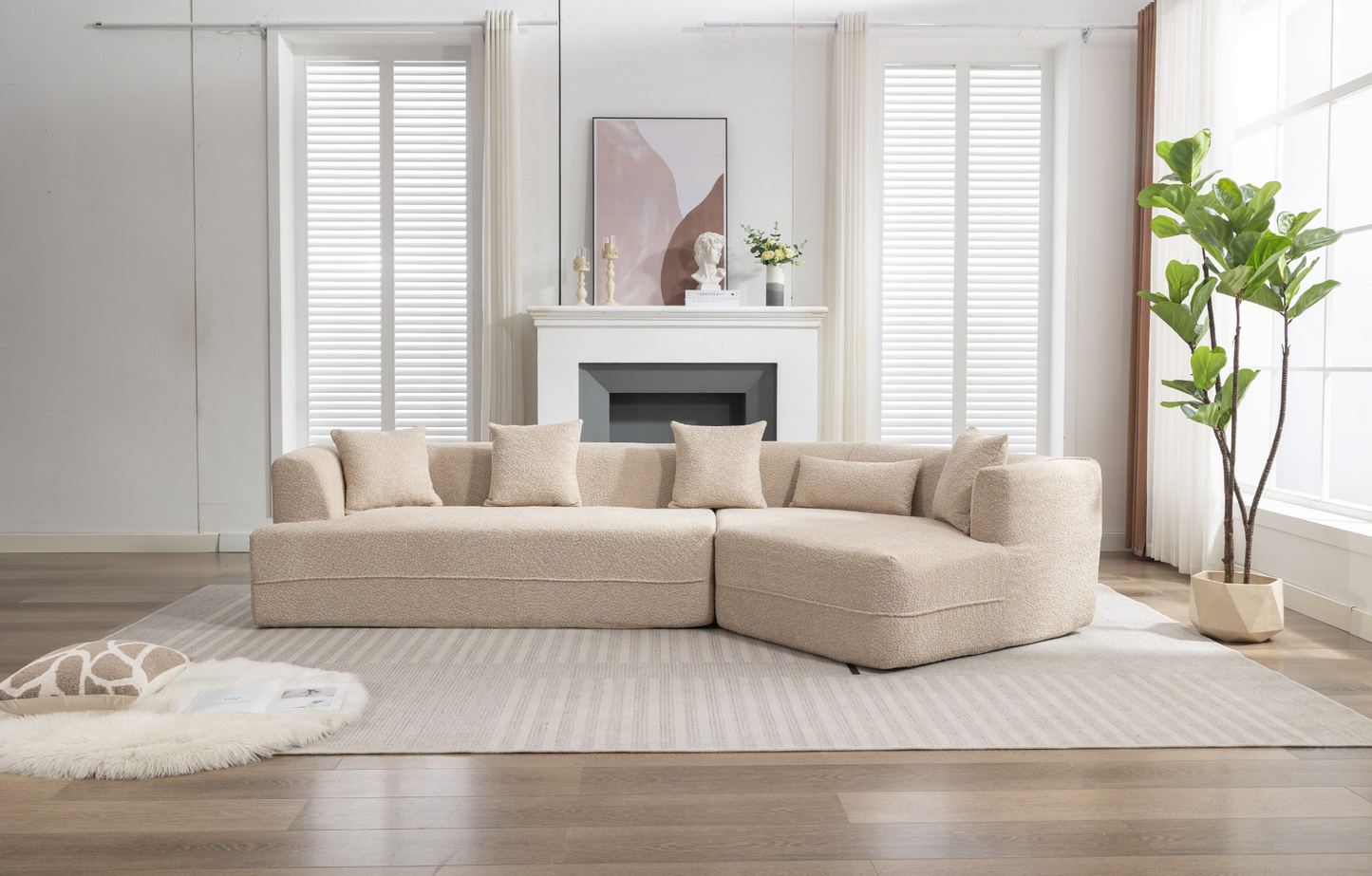Modular Living room sofa set, modern minimalist style sofa, salon upholstered sleeper sofa, 2 PC free combination, round fiber fabric, anti-wrinkle fabric,  Brown, Goodies N Stuff