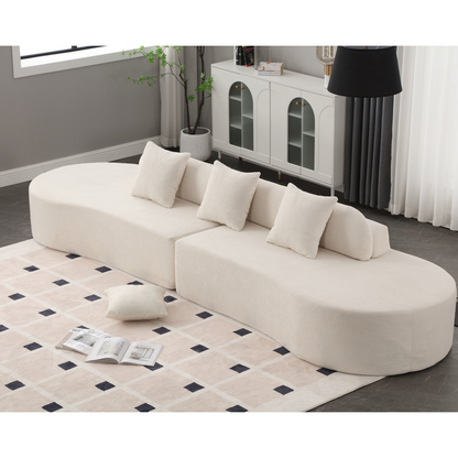 Modern curved combination sofa, terrycloth fabric sofa, minimalist sofa in living room, apartment, no assembly required, three  pillows,Beige, Goodies N Stuff