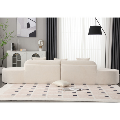 Modern curved combination sofa, terrycloth fabric sofa, minimalist sofa in living room, apartment, no assembly required, three  pillows,Beige, Goodies N Stuff