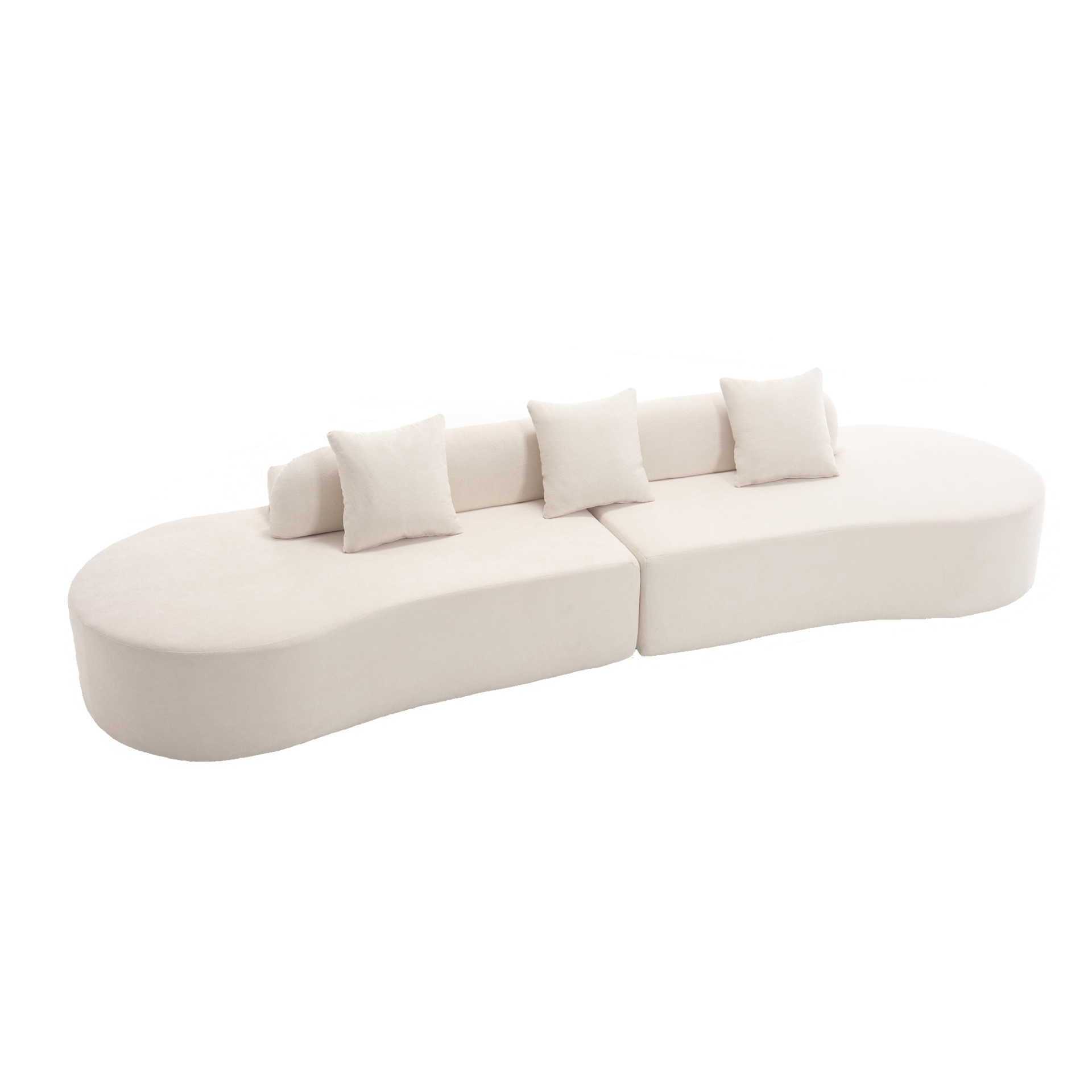 Modern curved combination sofa, terrycloth fabric sofa, minimalist sofa in living room, apartment, no assembly required, three  pillows,Beige, Goodies N Stuff