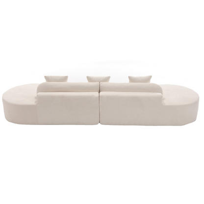 Modern curved combination sofa, terrycloth fabric sofa, minimalist sofa in living room, apartment, no assembly required, three  pillows,Beige, Goodies N Stuff
