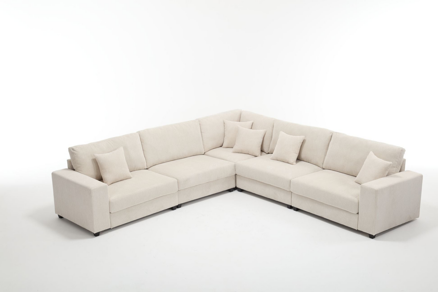 Oversized Modular Sectional Sofa Set,Corduroy Upholstered Deep Seat Comfy Sofa   Beige, Goodies N Stuff