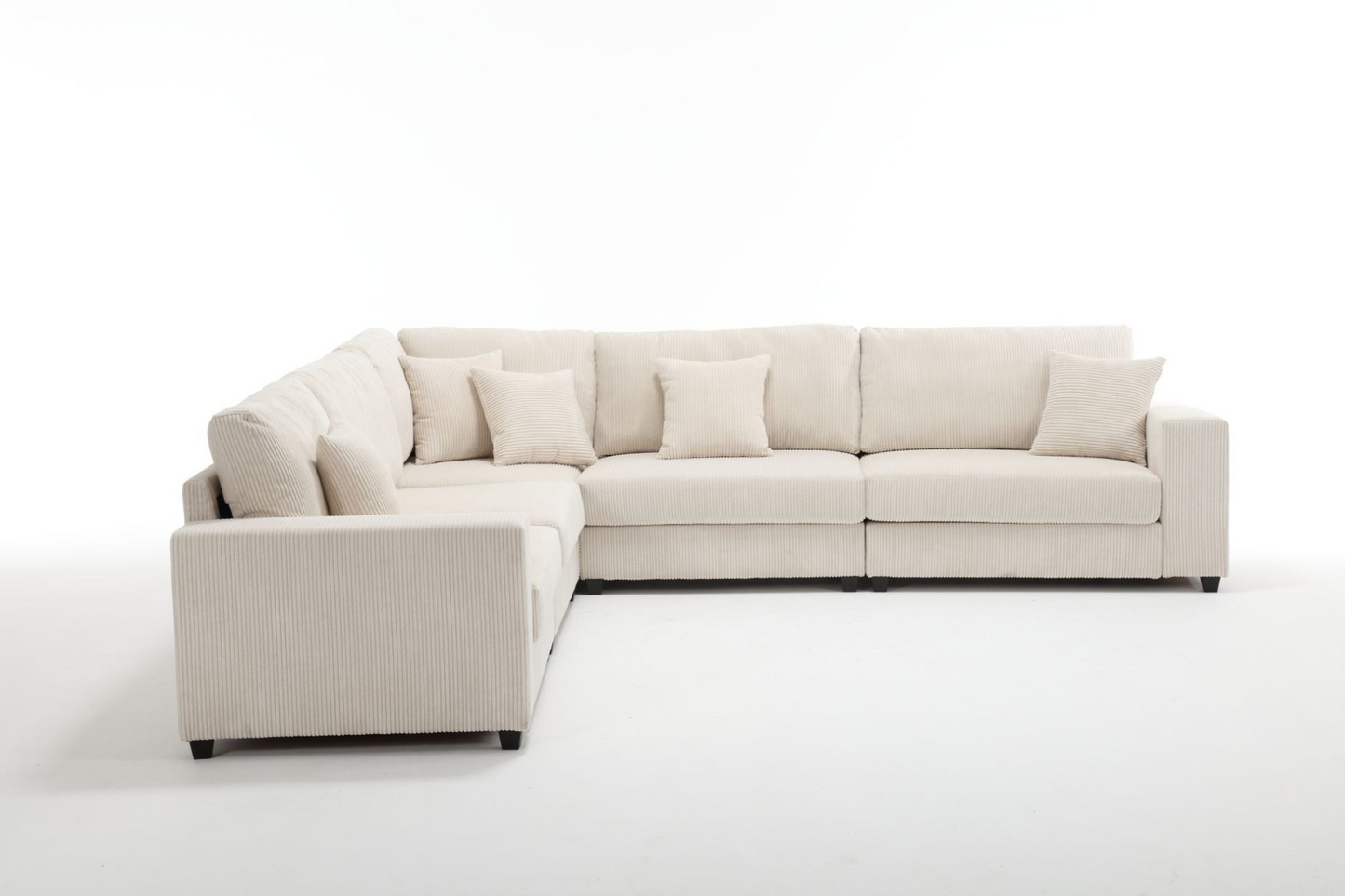 Oversized Modular Sectional Sofa Set,Corduroy Upholstered Deep Seat Comfy Sofa   Beige, Goodies N Stuff