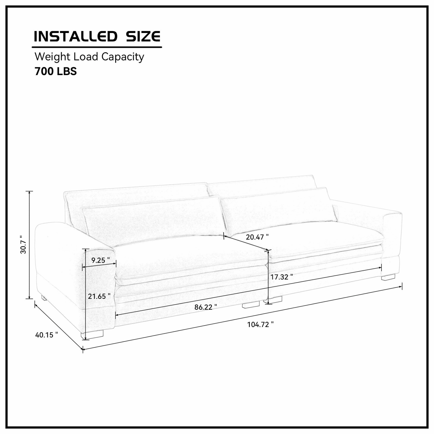 104.72 inch Fabric Couches for Living Room, Mid Century Modern Sofas  for Bedroom, Apartment, Office BLACK, Goodies N Stuff