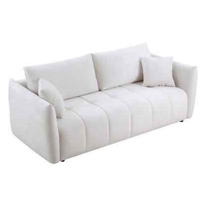 85'' Modern Fabric Sectional Couch Sofa 3 Seater Sofa with 3 Pillows for Living Room, bedroom, livingroom Beige, Goodies N Stuff