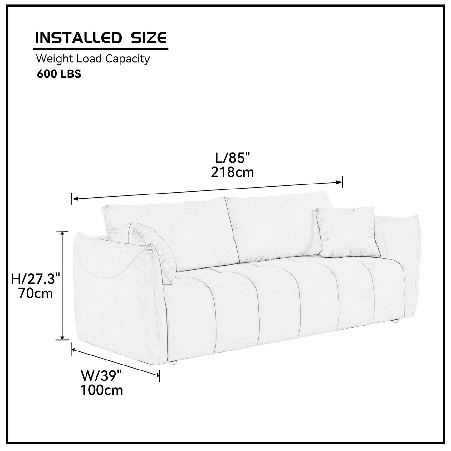 85'' Modern Fabric Sectional Couch Sofa 3 Seater Sofa with 3 Pillows for Living Room, bedroom, livingroom Beige, Goodies N Stuff