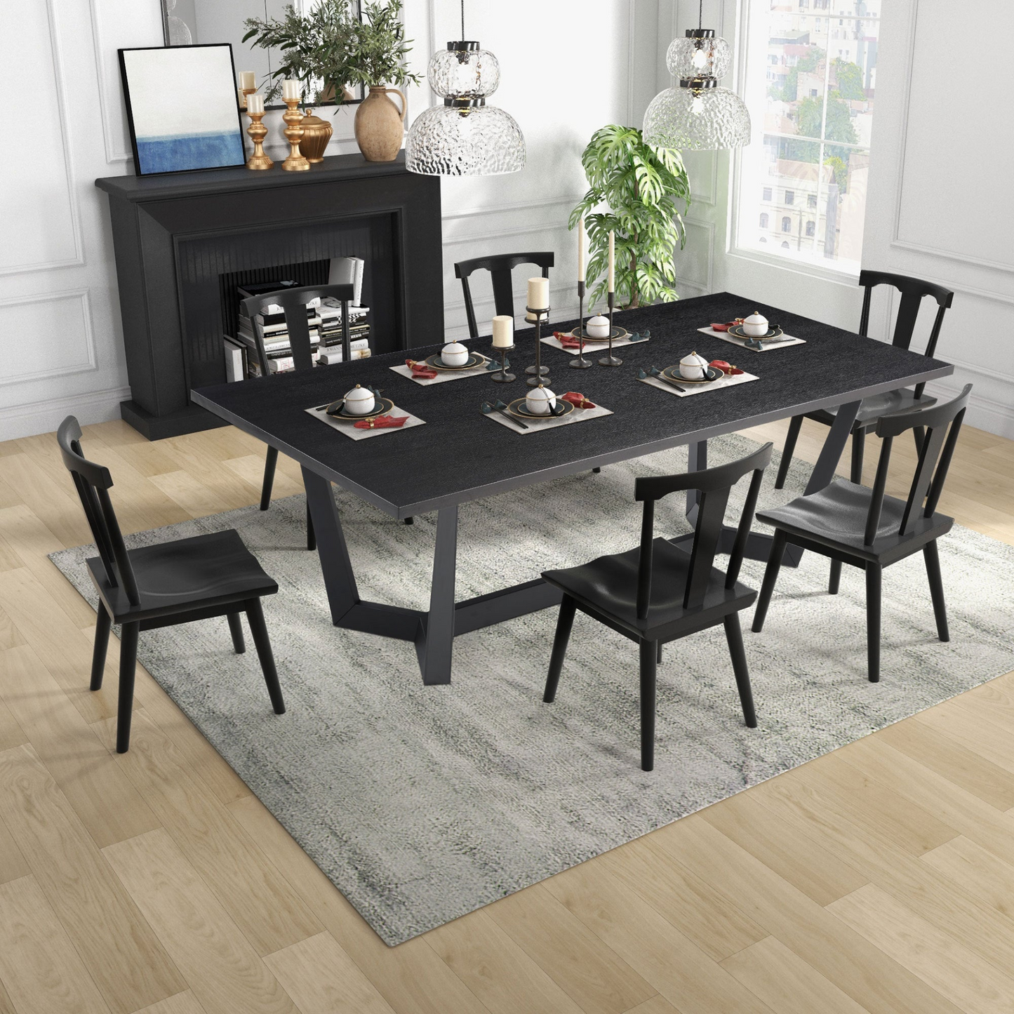 Rectangular MDF Dining Table Mid Century Modern  for Dining Room Balcony Cafe Bar Conference Matt black, Goodies N Stuff