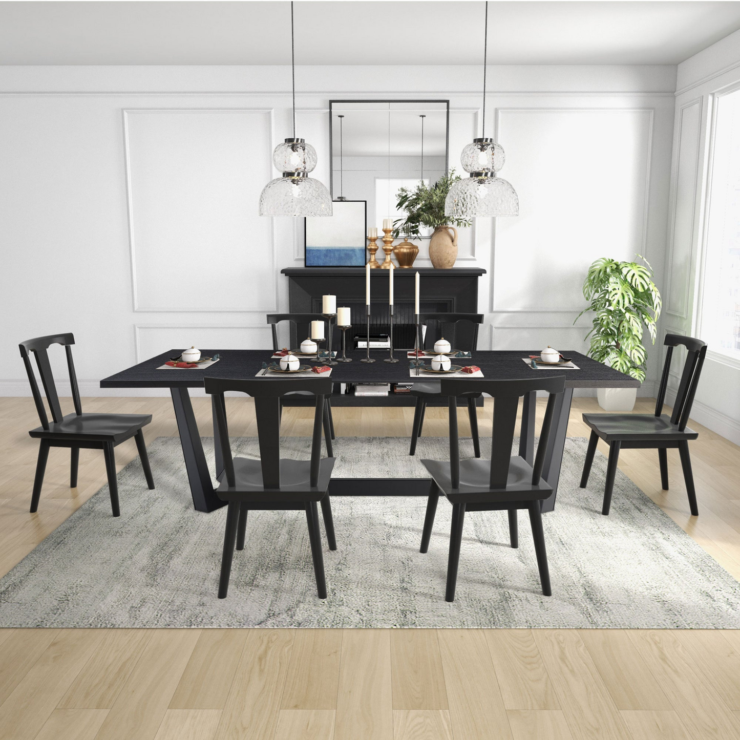 Rectangular MDF Dining Table Mid Century Modern  for Dining Room Balcony Cafe Bar Conference Matt black, Goodies N Stuff