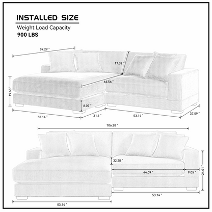 106.28inch Sectional Couch Covers L Shaped Sofa Covers Chaise Lounge Cover 2 Pieces Sofa Cover Soft for living room,office,BEIGE, Goodies N Stuff