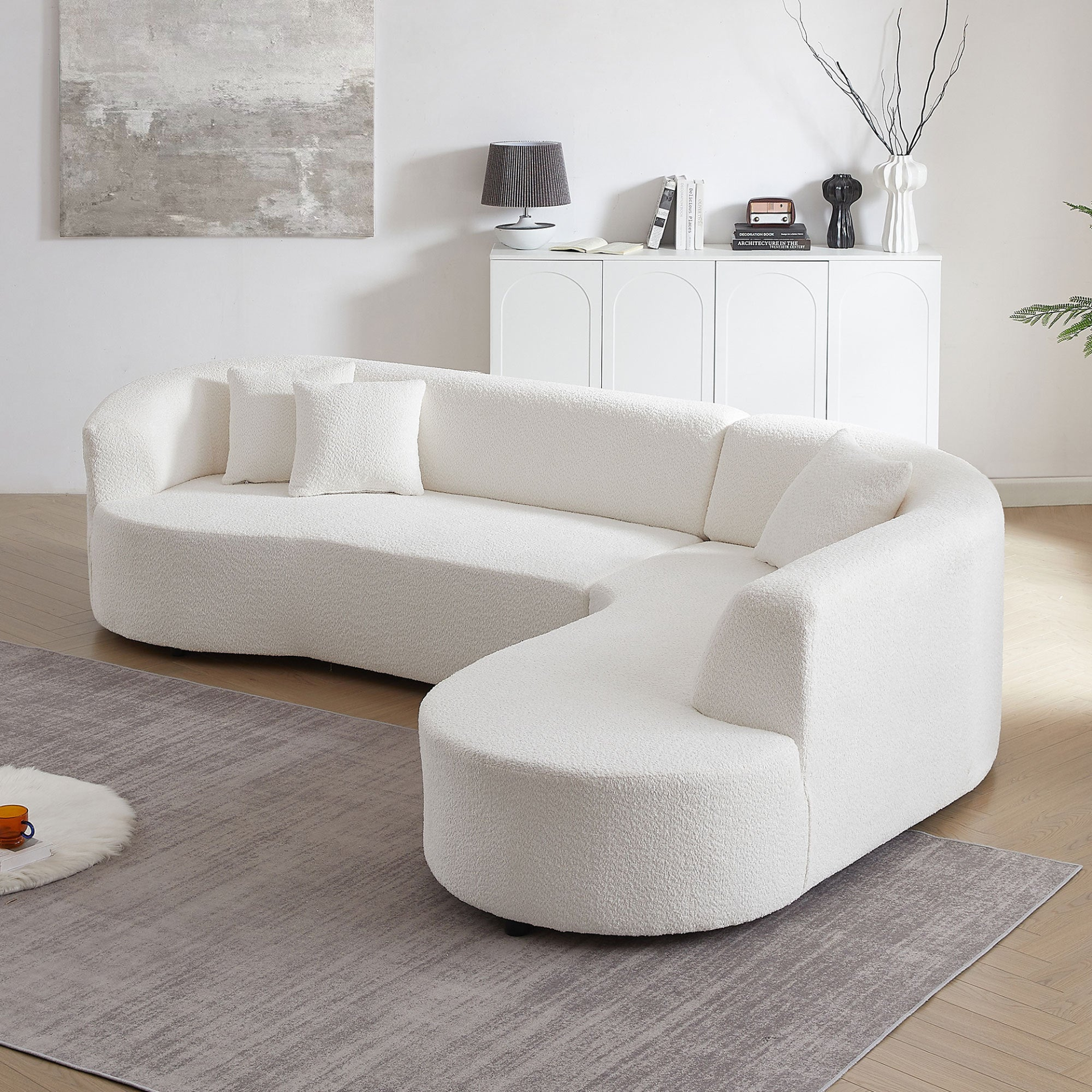 Convertible Modular Sectional Sofa with Right Chaises L-Shaped Corner Comfy Upholstered Couch Living Room Furniture Sets.WHITE, Goodies N Stuff