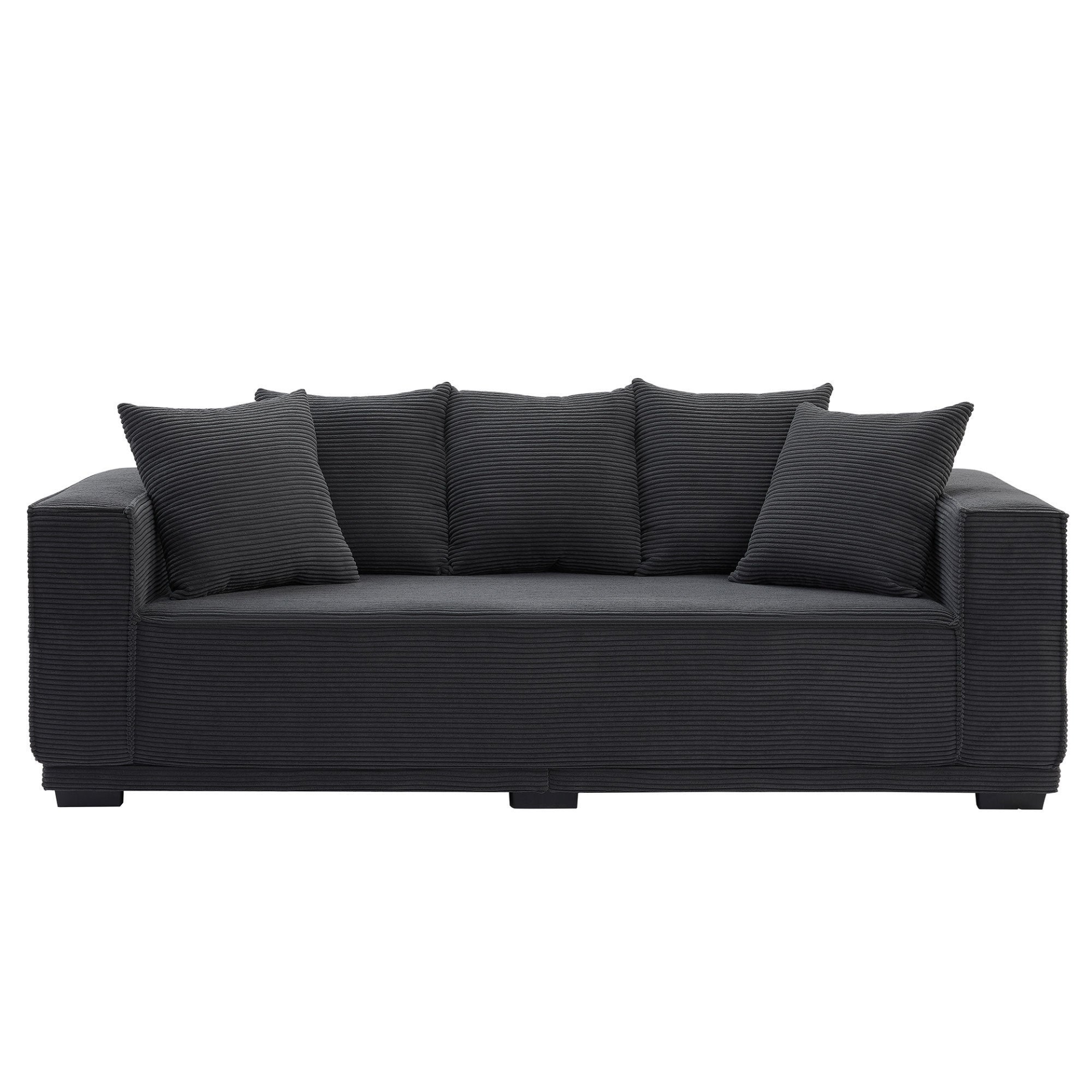 88.97'' Mid Century Modern Upholstered Sofa  with 5 Matching Toss Pillows, Including bottom frame,Comfy Couches  for Living Room, Bedroom, Apartment and Office.BLACK, Goodies N Stuff