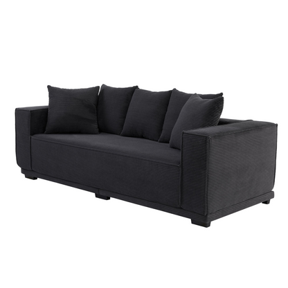 88.97'' Mid Century Modern Upholstered Sofa  with 5 Matching Toss Pillows, Including bottom frame,Comfy Couches  for Living Room, Bedroom, Apartment and Office.BLACK, Goodies N Stuff