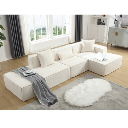 Modular combination living room sofa set, modern minimalist sofa, free installation sofa, L-shaped, Italian minimalist tofu block sofa, Beige, Goodies N Stuff