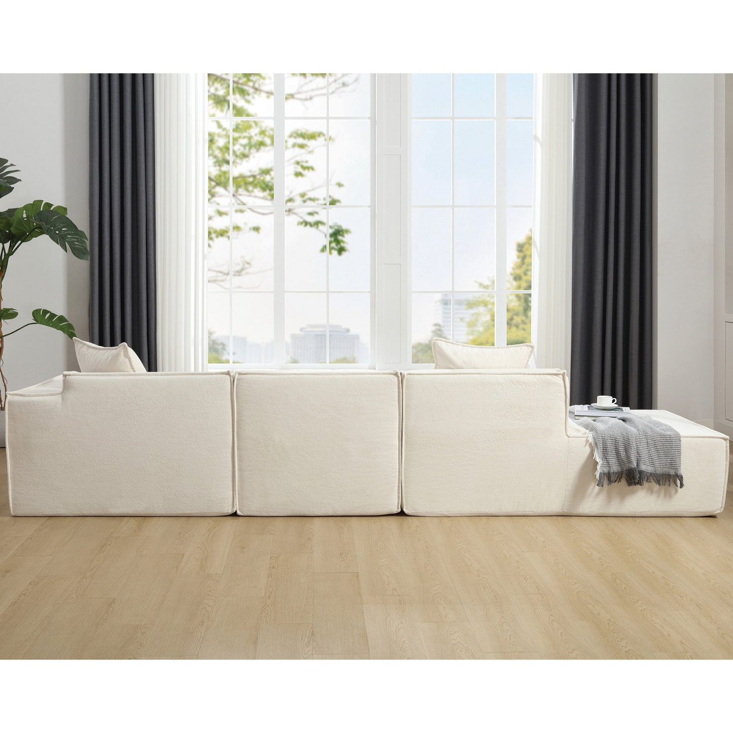 Modular combination living room sofa set, modern minimalist sofa, free installation sofa, L-shaped, Italian minimalist tofu block sofa, Beige, Goodies N Stuff