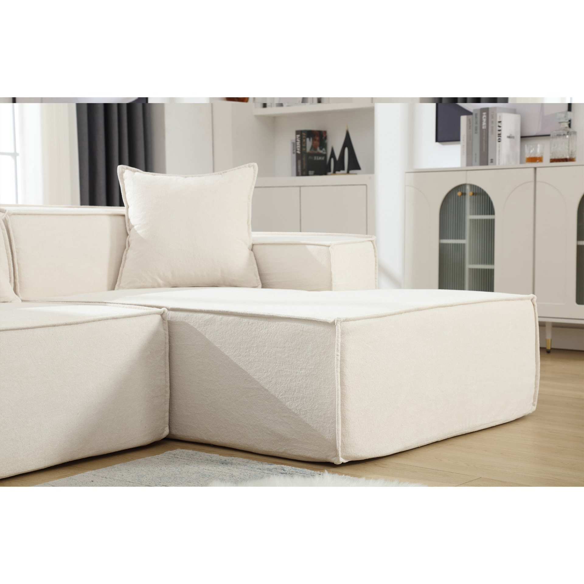 Modular combination living room sofa set, modern minimalist sofa, free installation sofa, L-shaped, Italian minimalist tofu block sofa, Beige, Goodies N Stuff