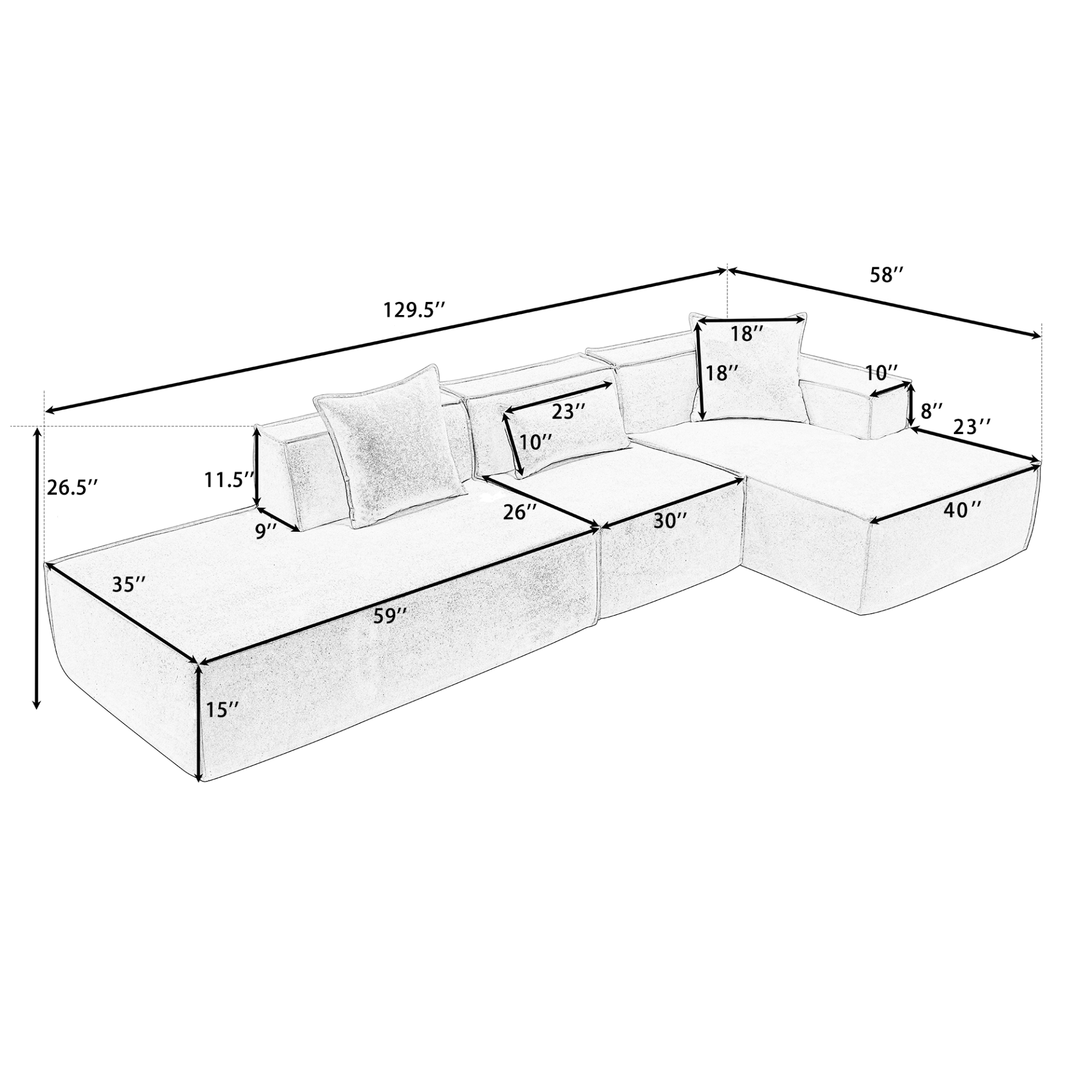 Modular combination living room sofa set, modern minimalist sofa, free installation sofa, L-shaped, Italian minimalist tofu block sofa, Beige, Goodies N Stuff