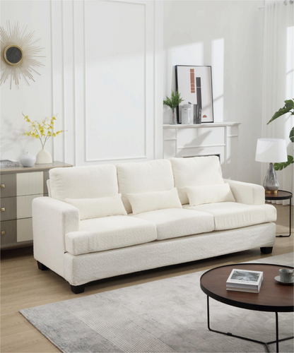 88.4" Length Modern Sofas Couches for Living Room, Sofas & couches with Square Armrest, Removable back Cushion and 3pcs waist pillow  (White&Gray Fabric), Goodies N Stuff