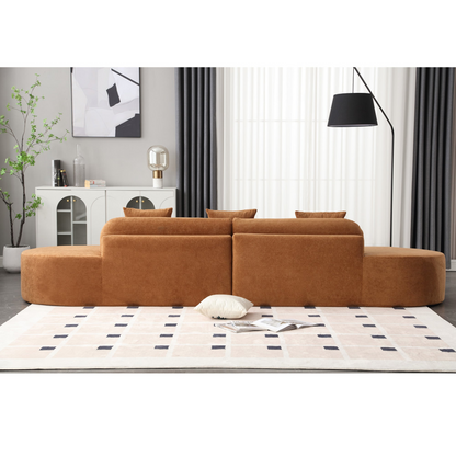 Modern curved combination sofa, terrycloth fabric sofa, minimalist sofa in living room, apartment, no assembly required, three pillows,Browm, Goodies N Stuff