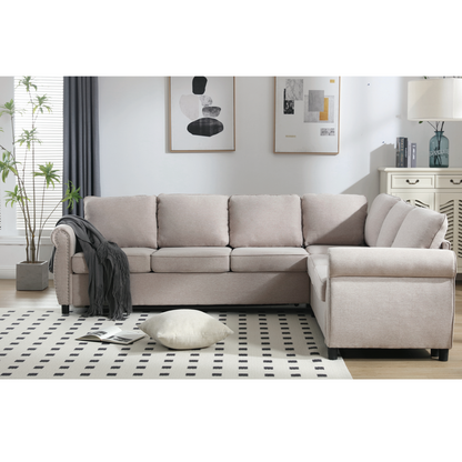 Sleeper Sofa, 2 in 1 Pull Out Couch Bed,6 seater sofa bed, L Shaped Sleeper Sectional Sofa Couch,Riveted sofa,104'' Large combined sofa Bed in living room, Beige, Goodies N Stuff