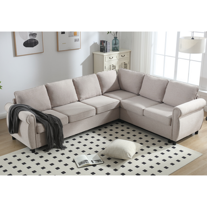 Sleeper Sofa, 2 in 1 Pull Out Couch Bed,6 seater sofa bed, L Shaped Sleeper Sectional Sofa Couch,Riveted sofa,104'' Large combined sofa Bed in living room, Beige, Goodies N Stuff