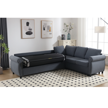 Sleeper Sofa, 2 in 1 Pull Out Couch Bed,6 seater sofa bed, L Shaped Sleeper Sectional Sofa Couch,Riveted sofa,104'' Large combined sofa Bed in living room, Dark Gray, Goodies N Stuff
