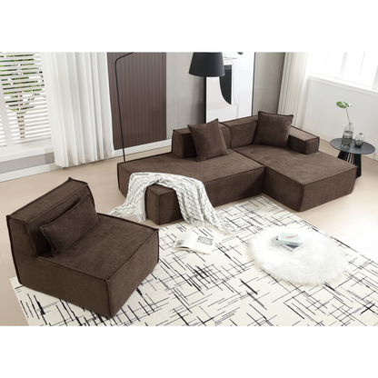 Modular combination living room sofa set, modern minimalist sofa, free installation sofa, L-shaped, Italian minimalist tofu block sofa,Right-Hand Facing, Dark brown, Goodies N Stuff