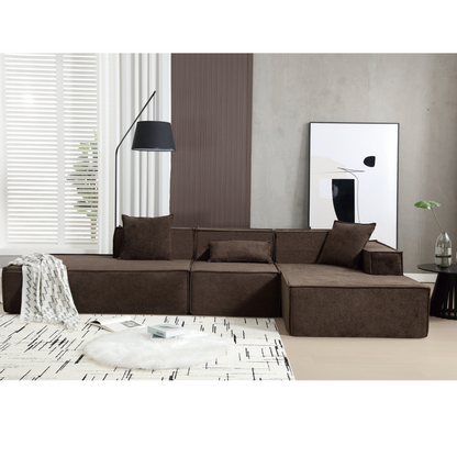 Modular combination living room sofa set, modern minimalist sofa, free installation sofa, L-shaped, Italian minimalist tofu block sofa,Right-Hand Facing, Dark brown, Goodies N Stuff