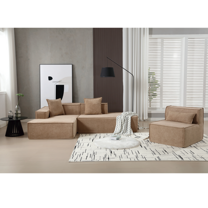 Modular combination living room sofa set, modern minimalist sofa, free installation sofa, L-shaped, Italian minimalist tofu block sofa, Left-Hand Facing, Light Brown, Goodies N Stuff