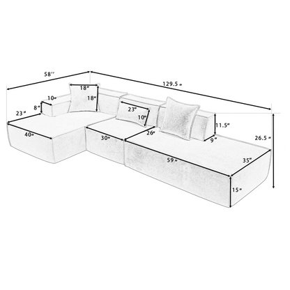 Modular combination living room sofa set, modern minimalist sofa, free installation sofa, L-shaped, Italian minimalist tofu block sofa, Beige, Goodies N Stuff