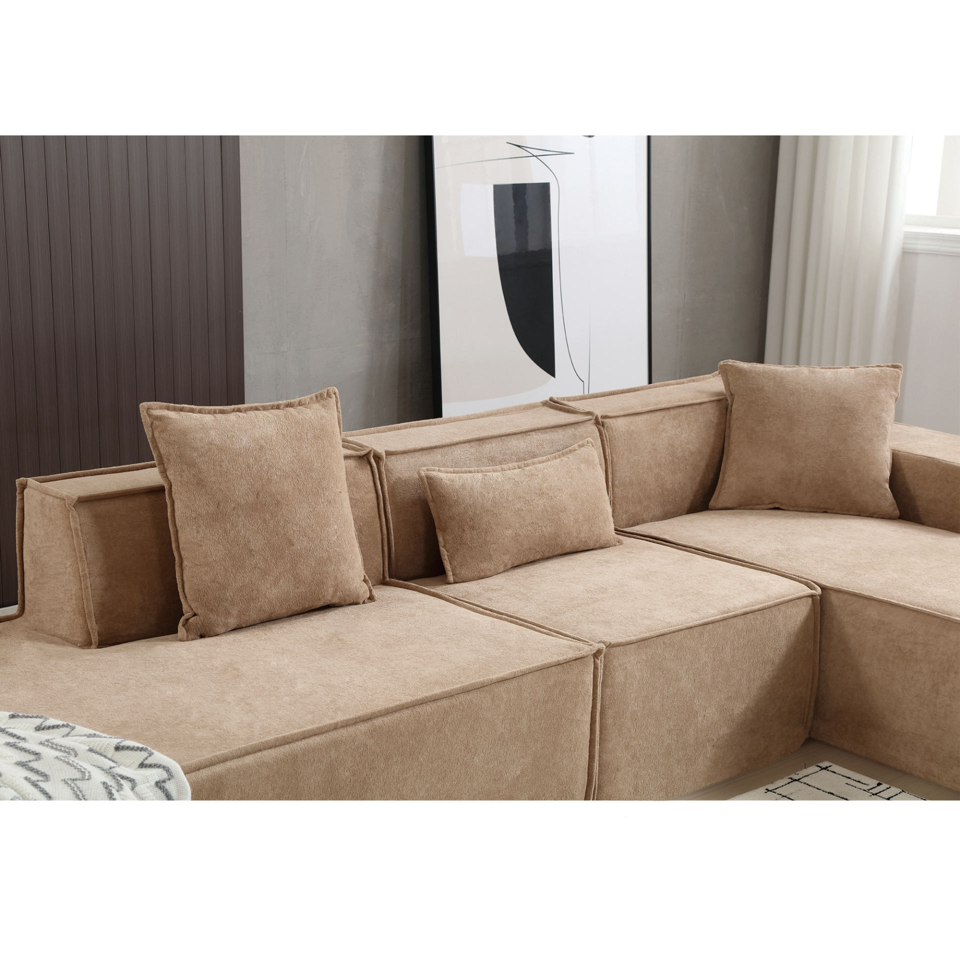 Modular combination living room sofa set, modern minimalist sofa, free installation sofa, L-shaped, Italian minimalist tofu block sofa,  Right-Hand Facing,Light Brown, Goodies N Stuff