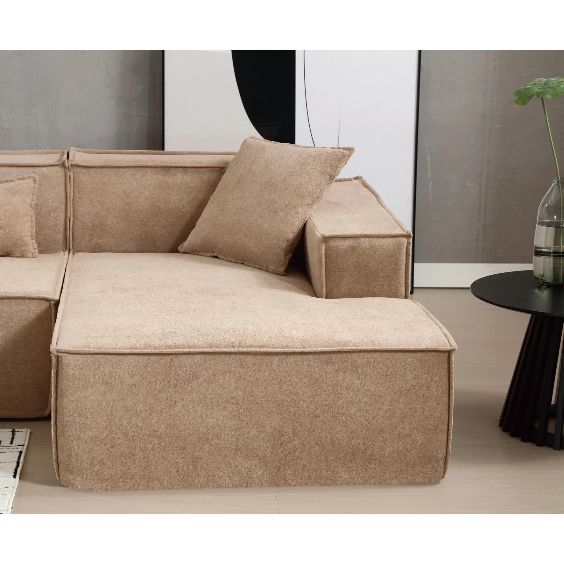 Modular combination living room sofa set, modern minimalist sofa, free installation sofa, L-shaped, Italian minimalist tofu block sofa,  Right-Hand Facing,Light Brown, Goodies N Stuff