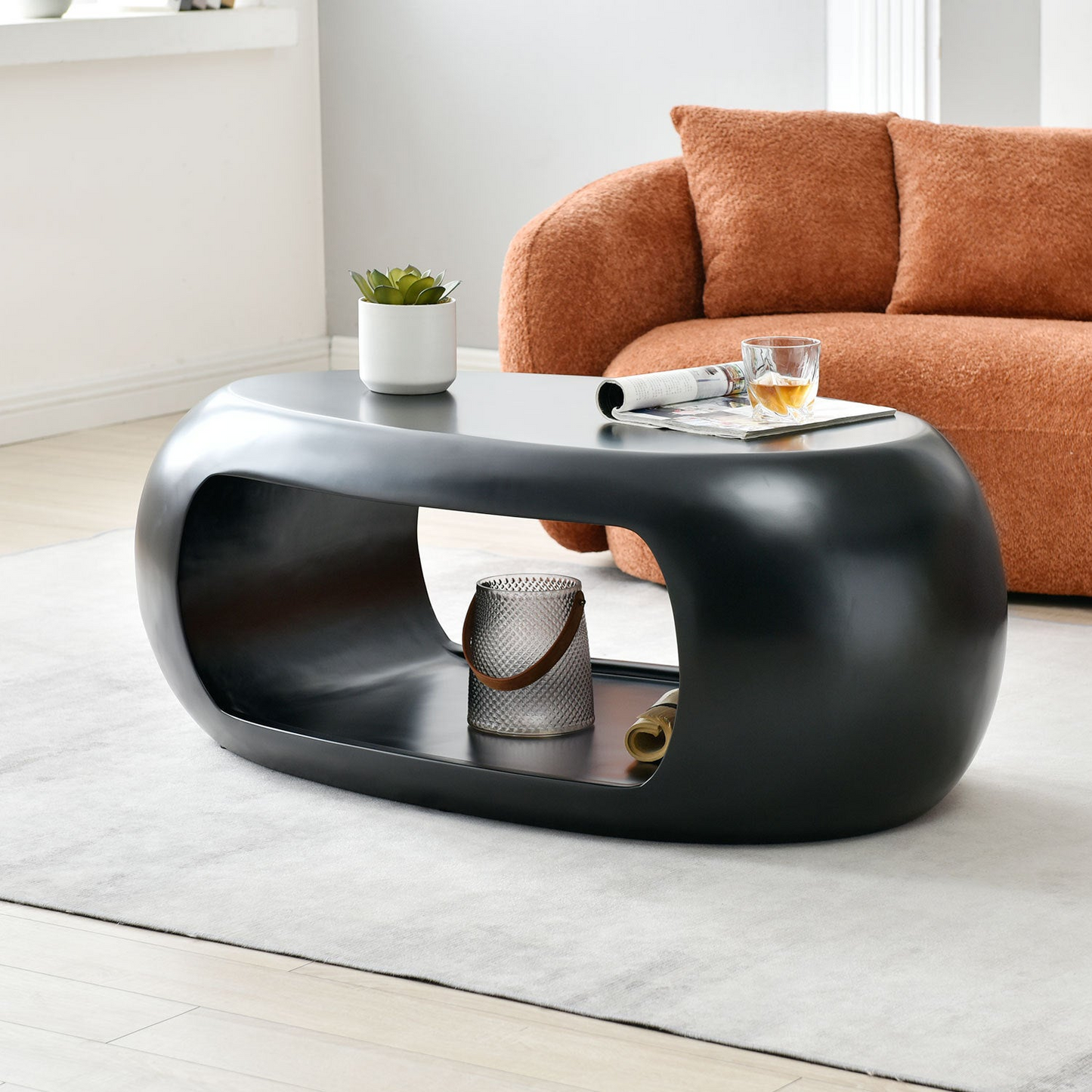 39.37'' Oval Coffee Table, Sturdy Fiberglass table for Living Room,  No Need Assembly Black, Goodies N Stuff