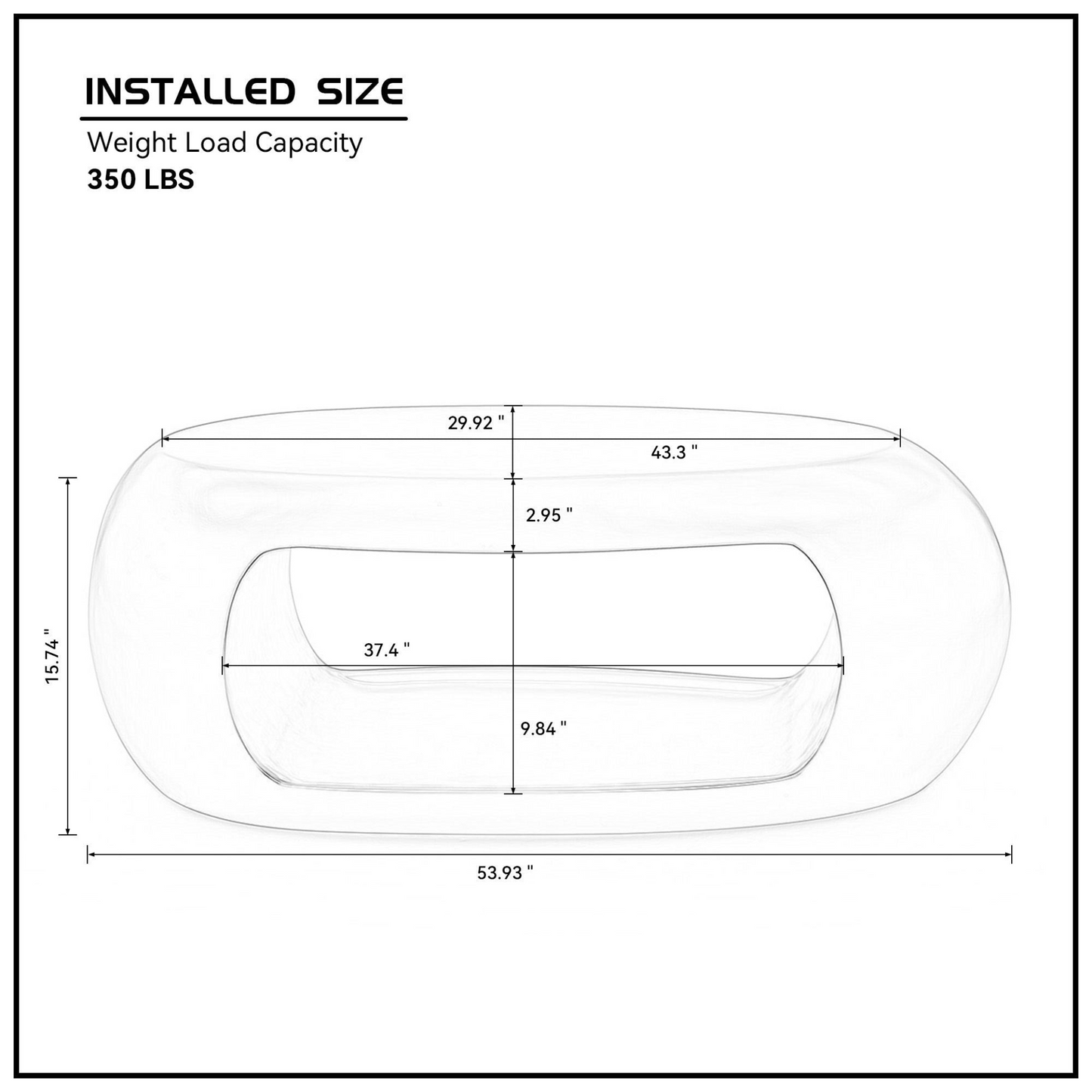 53.93'' Modern Oval Coffee Table, Sturdy Fiberglass Center Cocktail Table Tea Table for Living Room, BLACK, No Need Assembly, Goodies N Stuff