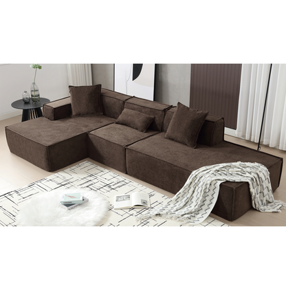 Modular combination living room sofa set, modern minimalist sofa, free installation sofa, L-shaped, Italian minimalist tofu block sofa, Left-Hand Facing,Dark brown, Goodies N Stuff