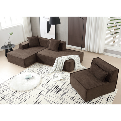 Modular combination living room sofa set, modern minimalist sofa, free installation sofa, L-shaped, Italian minimalist tofu block sofa, Left-Hand Facing,Dark brown, Goodies N Stuff