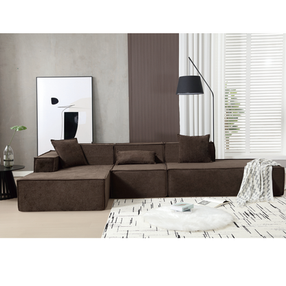 Modular combination living room sofa set, modern minimalist sofa, free installation sofa, L-shaped, Italian minimalist tofu block sofa, Left-Hand Facing,Dark brown, Goodies N Stuff