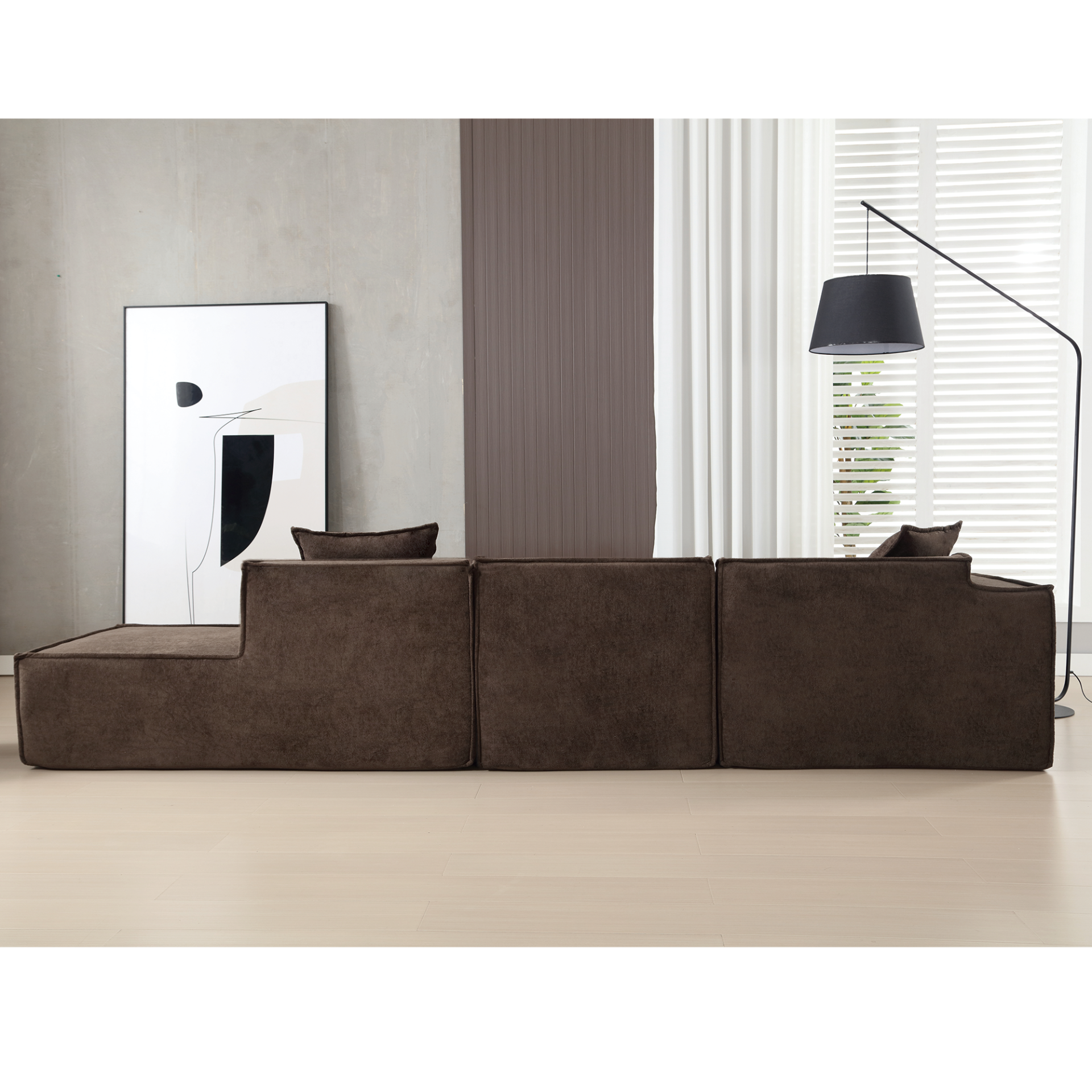 Modular combination living room sofa set, modern minimalist sofa, free installation sofa, L-shaped, Italian minimalist tofu block sofa, Left-Hand Facing,Dark brown, Goodies N Stuff