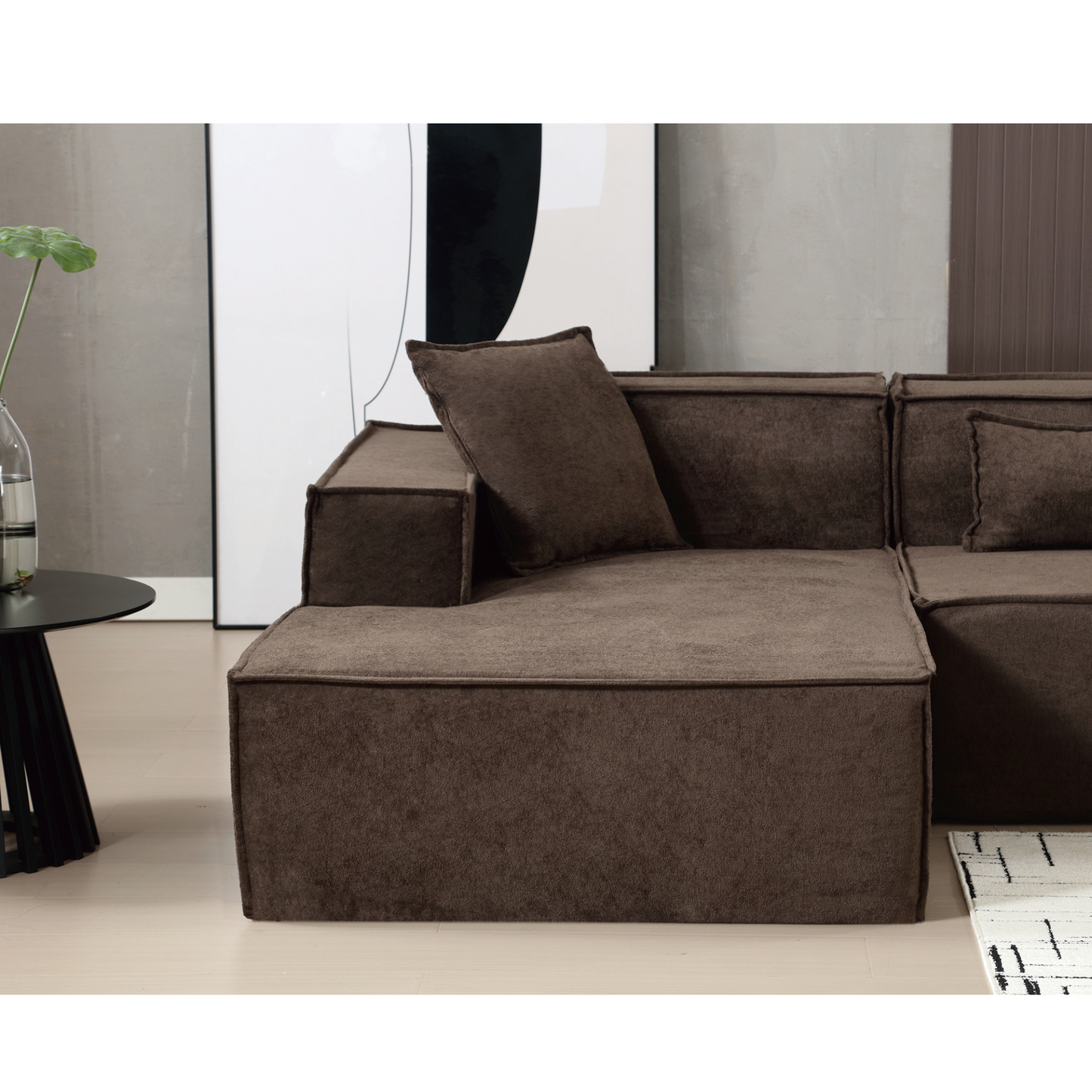 Modular combination living room sofa set, modern minimalist sofa, free installation sofa, L-shaped, Italian minimalist tofu block sofa, Left-Hand Facing,Dark brown, Goodies N Stuff