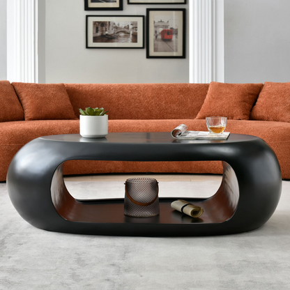 48.42'' Modern Oval Coffee Table, Sturdy Fiberglass Center Cocktail Table Tea Table for Living Room, BLACK, No Need Assembly, Goodies N Stuff