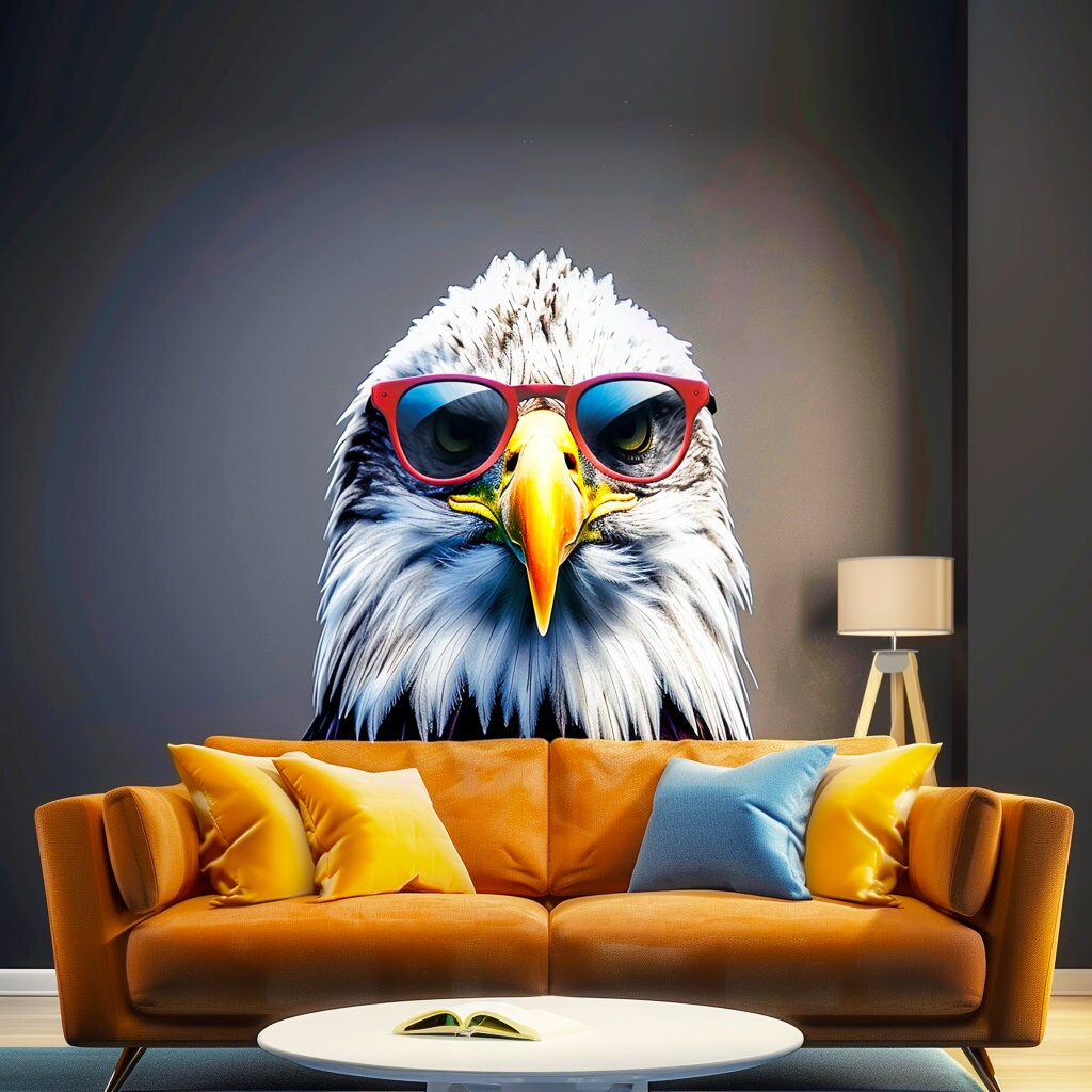 Wise Bald Eagle with Glasses Wall Decal - Vibrant Watercolor Bird Sticker, Goodies N Stuff