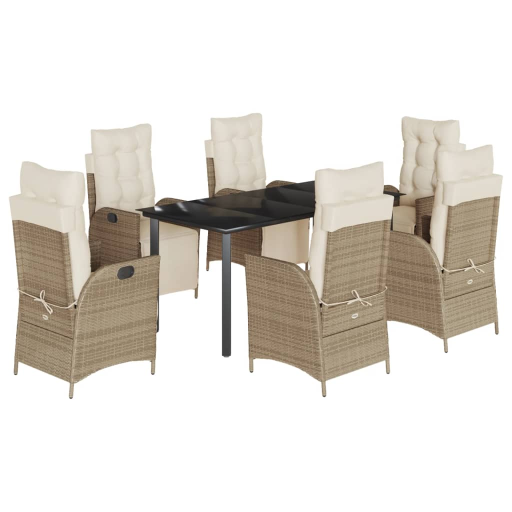 vidaXL 7 Piece Patio Dining Set with Cushions Beige Poly Rattan