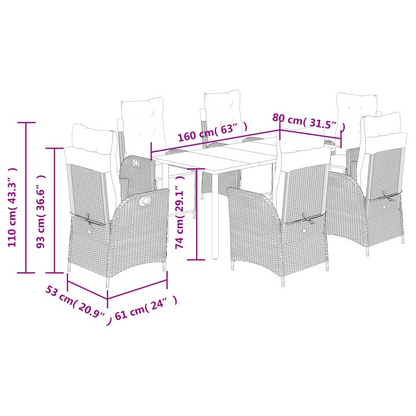 vidaXL 7 Piece Patio Dining Set with Cushions Beige Poly Rattan