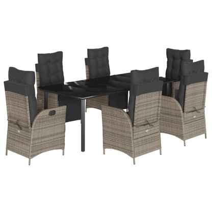 vidaXL 7 Piece Patio Dining Set with Cushions Gray Poly Rattan